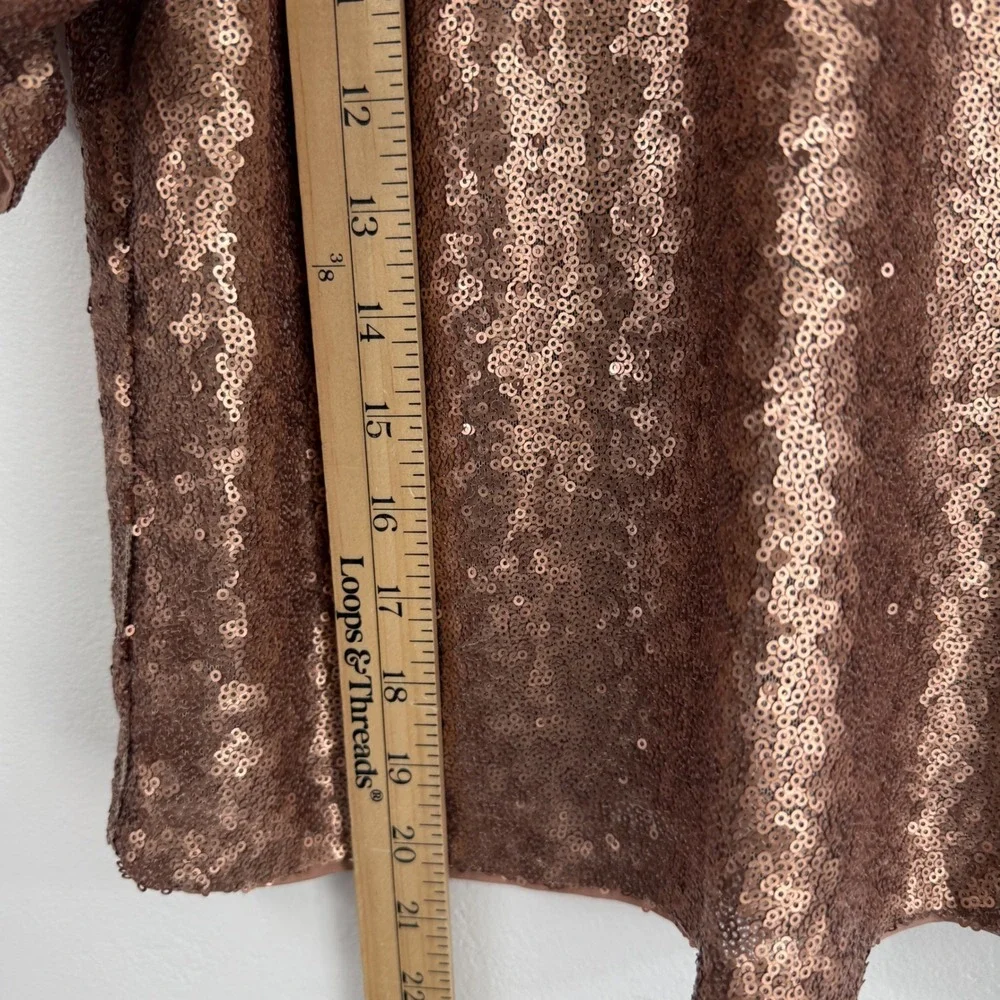 Abercrombie & Fitch Sequin Puff Sleeve Top Small Rose Gold Holiday Party Glam